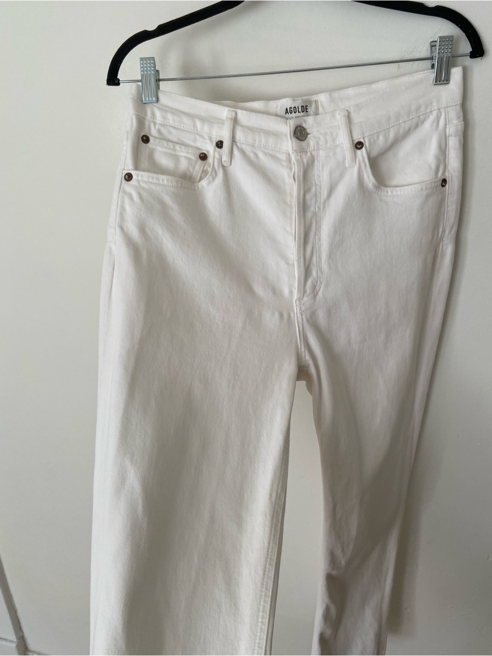 Agolde Riley Crop High Rise Straight Jeans in Sour Cream White size 28 - Picture 10 of 11